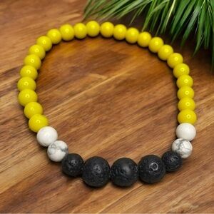 Handmade Yellow, White, & Black Lava Bead Stretch Bracelet